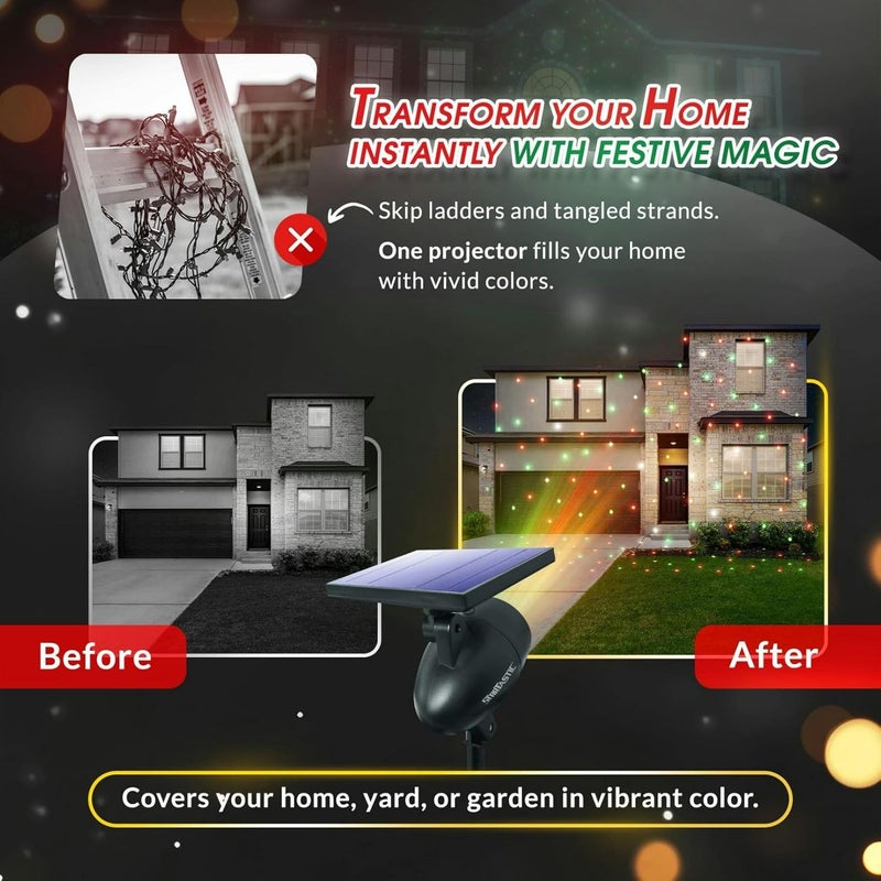 Emson STARTASTIC Solar Wireless Christmas Lights Show Projector, LED Solar Outdoor Christmas Decorations Without Wires for Easy Installation, Auto-On, Remote Control, Waterproof, 5 Modes, for House, Party - Image 3